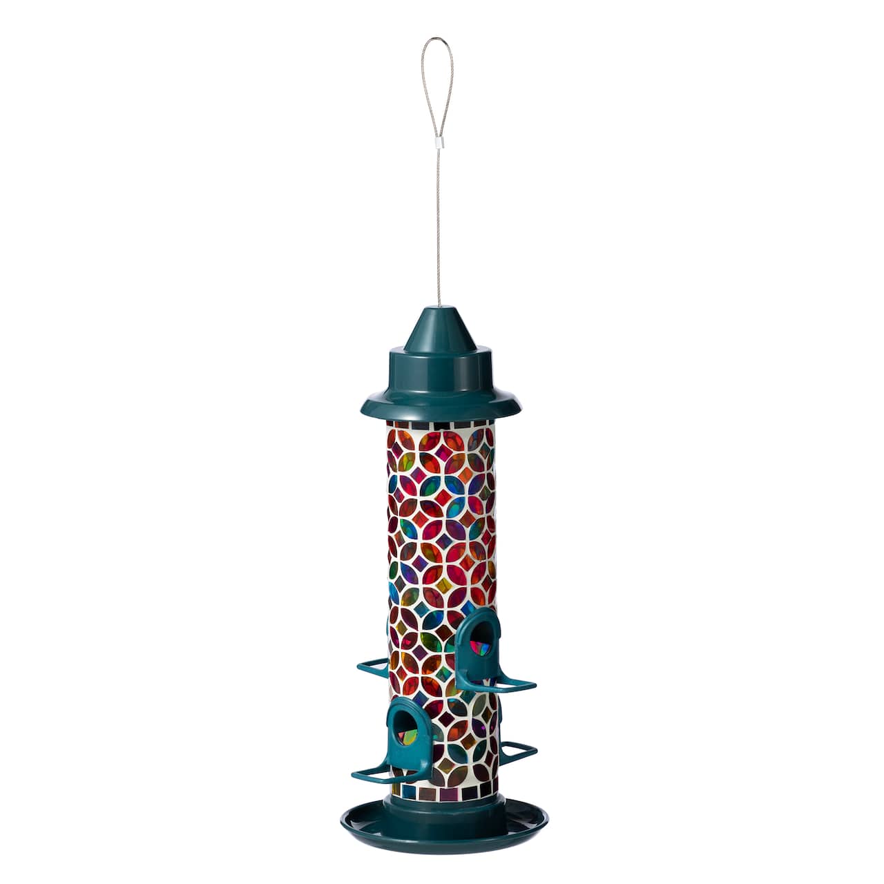 Glitzhome® 20" Glass Tall Hanging Multi-Color Mosaic Birdfeeder